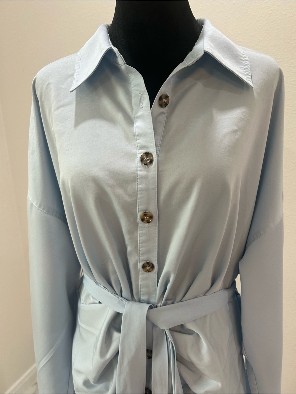 Antonio Melani Light Blue Ruched Waist Shirt Dress With Tie - Picture 4 of 11